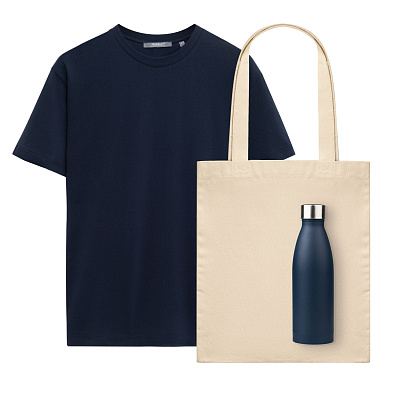 Набор с одеждой Крис (KRIS) (футболка, термобутылка, шоппер) , L (Синий)