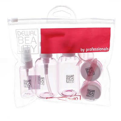 Дорожный набор баночек для путешествий Dewal Beauty, розовый, 7пр.