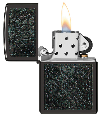 Зажигалка ZIPPO Pattern с покрытием High Polish Black, латунь/сталь, черная, глянцевая, 38x13x57 мм