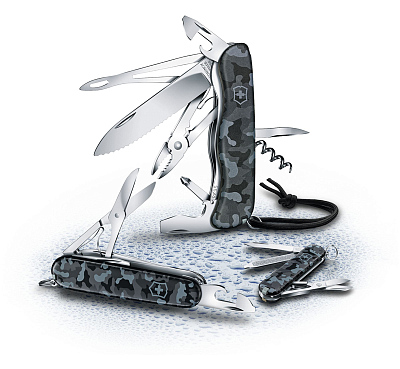 Нож-брелок VICTORINOX Classic SD Navy Camouflage, 58 мм, 7 функций, серо-синий камуфляж