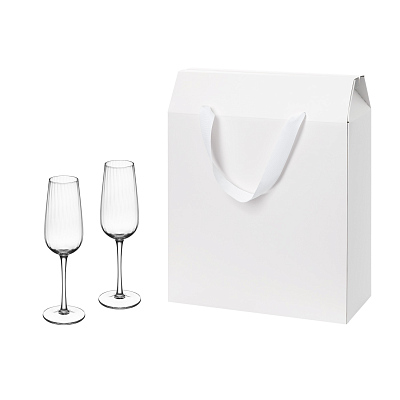 Подарочный набор 2 бокала для шампанского Blanche в большом подарочном пакете (Прозрачный, белый)