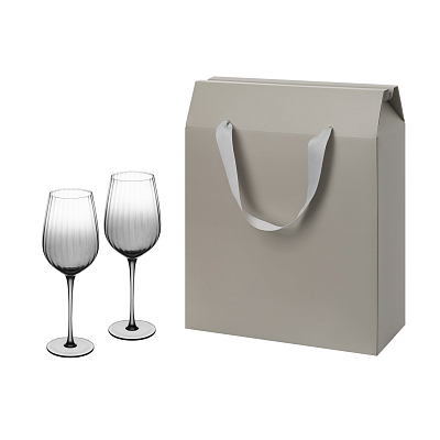 Подарочный набор 2 бокала для вина Mancera в большом подарочном пакете (Черный, прозрачный, серый)