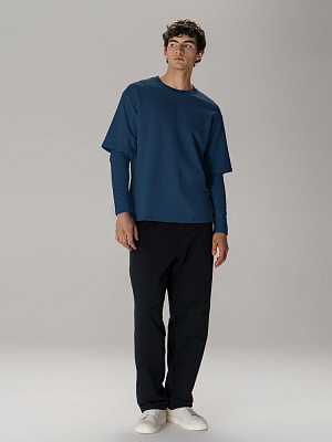 Футболка оверсайз с двойным рукавом Kosmos, темно-синяя