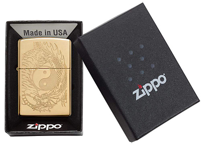 Зажигалка ZIPPO Tiger and Dragon с покрытием High Polish Brass, латунь/сталь, золотистая, 38x13x57мм