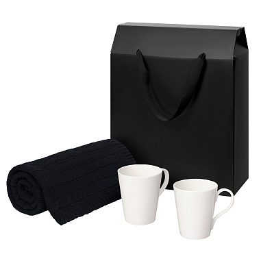 Подарочный набор Vesta, Fado, темно-синий в черной коробке-пакете (две фарфоровых кружки) (Черный, белый)