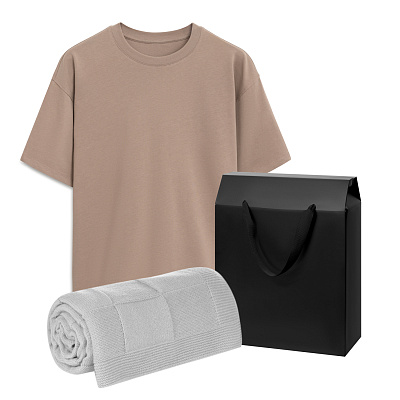 Набор с одеждой RUST (футболка, плед), мокко/серый, 3XL/4XL (Бежевый, серый)