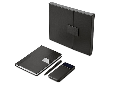 Подарочный набор Tesla с блокнотом А5, ручкой и пауэрбенком на 10 000 mAh (Чёрный)