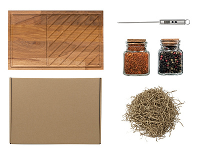 Набор для стейка с доской, термощупом и специями (Коричневый)
