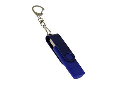 USB 2.0- флешка на 16 Гб с поворотным механизмом и дополнительным разъемом Type-C (Синий)