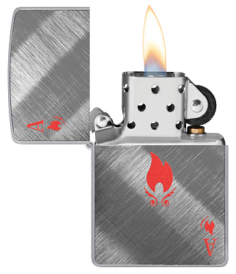 Зажигалка ZIPPO Ace Design с покрытием Brushed Chrome, латунь/сталь, серебристая, 38x13x57 мм