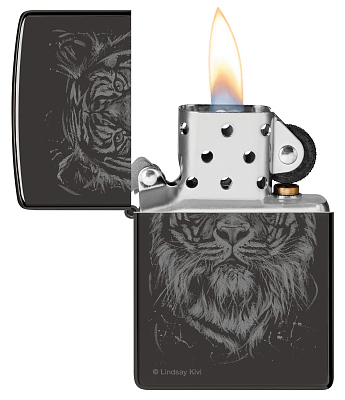 Зажигалка ZIPPO Big Cat с покрытием High Polish Black, латунь/сталь, черная, глянцевая, 38x13x57 мм