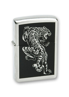 Зажигалка ZIPPO Tigre с покрытием Brushed Chrome, латунь/сталь, серебристая, матовая, 38x13x57 мм (Черный)