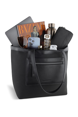 Сумка-тоут женская средняя BUGATTI Elena, черная, канвас, полиуретан, 48 x 20 x 30 см