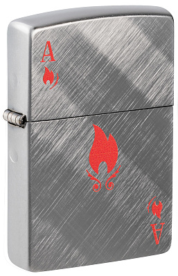 Зажигалка ZIPPO Ace Design с покрытием Brushed Chrome, латунь/сталь, серебристая, 38x13x57 мм (Серебристый)