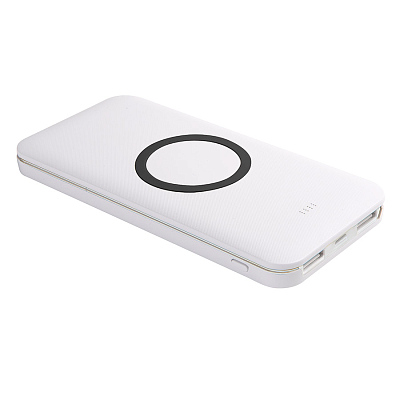 Универсальный аккумулятор с функцией беспроводной зарядки SATURN,белый с черным,15х7,3х1,2см