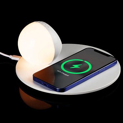 Станция беспроводной зарядки с часами и подсветкой GlobeBee, белая