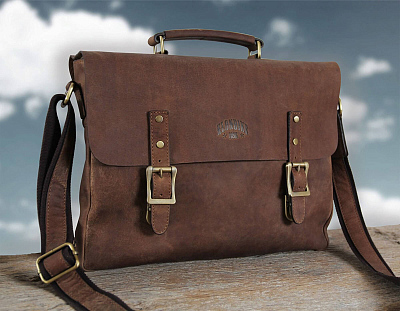 Сумка KLONDIKE «Bill», натуральная кожа в коричневом цвете, 40 х 32 х 7 см