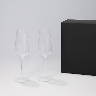 Подарочный набор 2 бокала для шампанского Blanche в черной коробке (Прозрачный, черный)