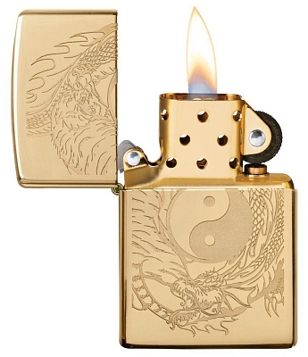 Зажигалка ZIPPO Tiger and Dragon с покрытием High Polish Brass, латунь/сталь, золотистая, 38x13x57мм