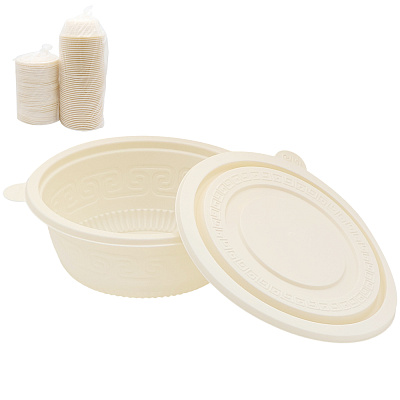 Набор контейнеров (супница) из кукурузного крахмала,  600 мл (50 шт) (Белый)