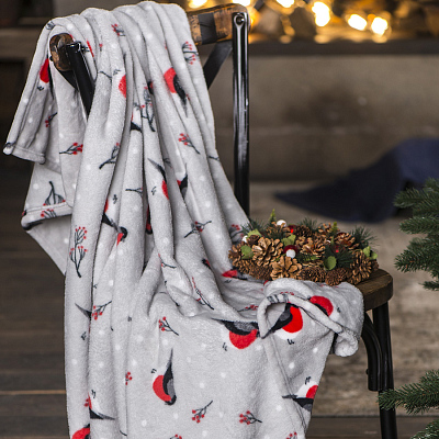 Плед новогодний  "Снегири" в подарочной коробке, 130х150 см