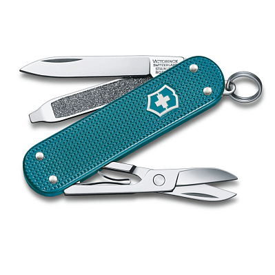 Нож-брелок VICTORINOX Classic SD Alox Colors "Wild Jungle", 58 мм, 5 функций, тёмно-бирюзовый (Зеленый)