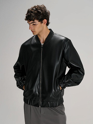 Бомбер из искусственной кожи Univer, черный (Чёрный)