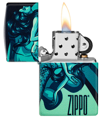 Зажигалка ZIPPO Mermaid Design с покрытием 540 Matte, латунь/сталь, черная, матовая, 38x13x57 мм