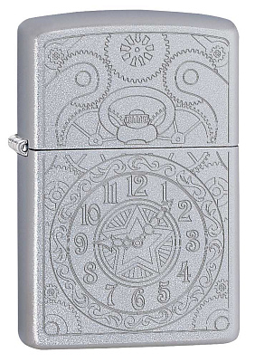 Зажигалка ZIPPO Clock с покрытием Satin Chrome, латунь/сталь, серебристая, матовая, 38x13x57 мм