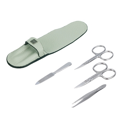 Маникюрный набор Erbe, 4пр. Футляр: натур.кожа, цвет ментоловый