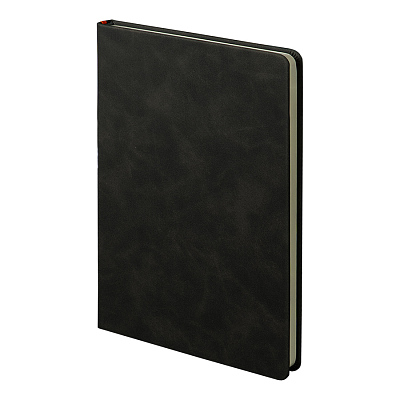 Ежедневник недатированный Muse, черный, формат А5, с декоративной красной полосой, блок в линейку (Черный, красный)