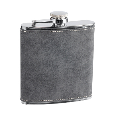 Набор S.Quire фляга 0,18 л, 2 стопки, воронка, сталь, искусственная кожа, серый