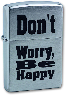 Зажигалка ZIPPO Don`t Worry, с покрытием Brushed Chrome, латунь/сталь, серебристая, 38x13x57 мм (Серебристый)