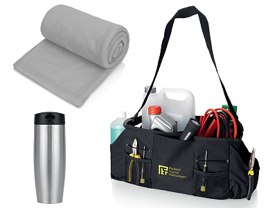 Набор для автомобиля с пледом, термокружкой в сумке для инструментов (Серый)