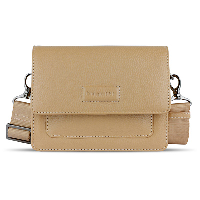 Сумка через плечо женская BUGATTI Elsa, песочного цвета, воловья кожа/полиэстер, 18,5х8,5х14,5 см