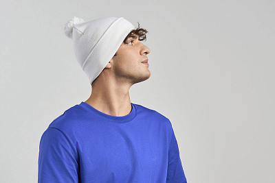 Шапка вязаная  двойная Wind-S c помпоном