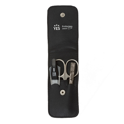 Маникюрный набор YES, 3 пр. Футляр: натуральная кожа, цвет черный