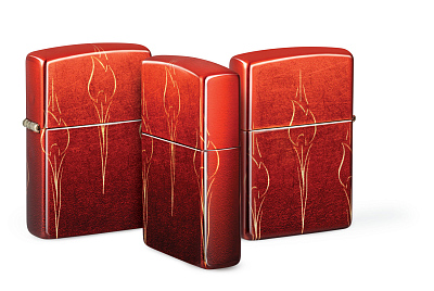 Зажигалка ZIPPO Ombre Flames с покрытием 540 Tumbled Brass, латунь/сталь, разноцветная, 38x13x57 мм