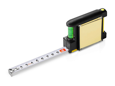 Рулетка на 2 м с уровнем и блоком для записей Nerd (Черный, желтый)