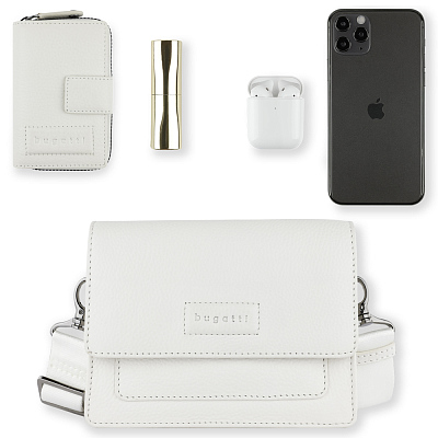 Сумка через плечо женская BUGATTI Elsa, белая, воловья кожа/полиэстер, 18,5х8,5х14,5 см