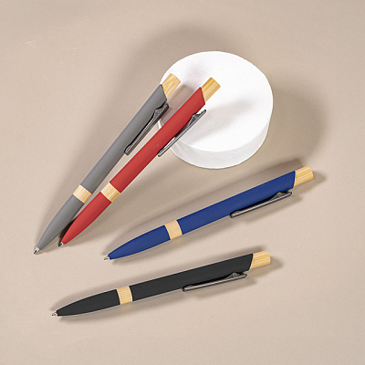 Ручка шариковая FRESCO  серый/темно-серый, металл, пластик, ,бамбук, софт-покрытие