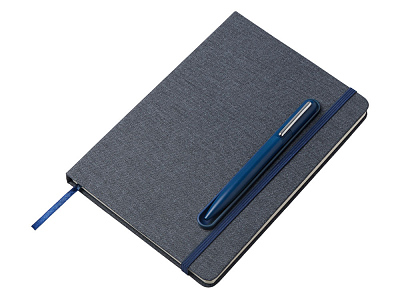 Блокнот А5 NotaBene с металлической шариковой ручкой и подставкой для телефона (Тёмно-синий)