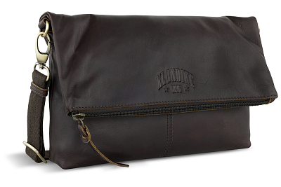 Сумка через плечо KLONDIKE RUSH «Jessica», натуральная кожа в темно-коричневом цвете 30х20/33х4,5 см