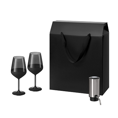 Подарочный набор Black Edition, Dante (2 бокала + аэратор для вина) (Черный, серебряный)