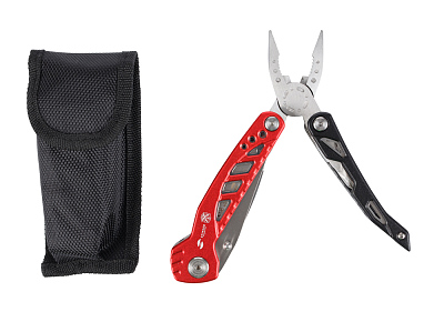 Мультитул Stinger, 107x37 мм, 11 функций, сталь/алюминий, красно-чёрный, в нейлоновом чехле