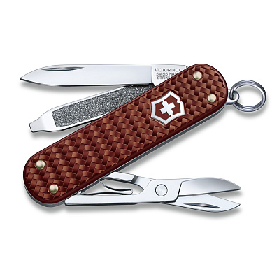 Нож-брелок VICTORINOX Classic SD Precious Alox "Hazel Brown", 58 мм, 5 функций, коричневый (Бордовый)