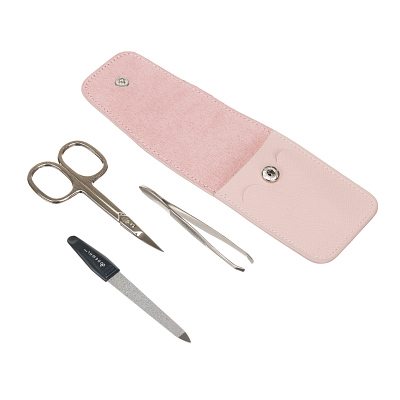 Маникюрный набор DEWAL, 3пр. Футляр: натуральная кожа, цвет пудровый