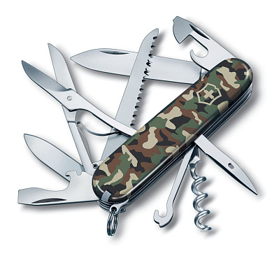 Нож перочинный VICTORINOX Huntsman, 91 мм, 15 функций, зелёный камуфляж (Разноцветный)