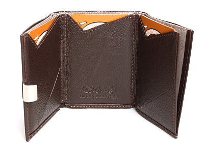 Кошелек S.Quire, натуральная кожа темно-коричневая тисненая матовая 70*93*12 мм