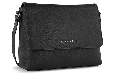 Сумка наплечная женская BUGATTI Bella, чёрная, воловья кожа/полиэстер, 25х8х20 см (Черный)